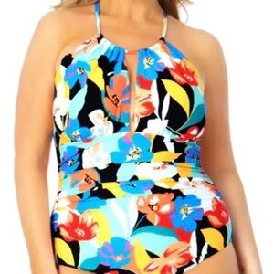 NWT Anne Cole High Neck Keyhole Floral One Piece Swimsuit sz 14